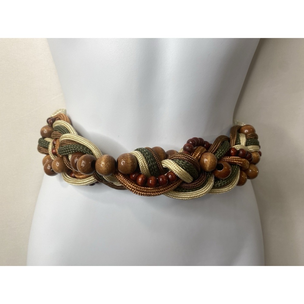 Motion East Women's African Style Belt Size Small Wooden Festival Boho Stretchy